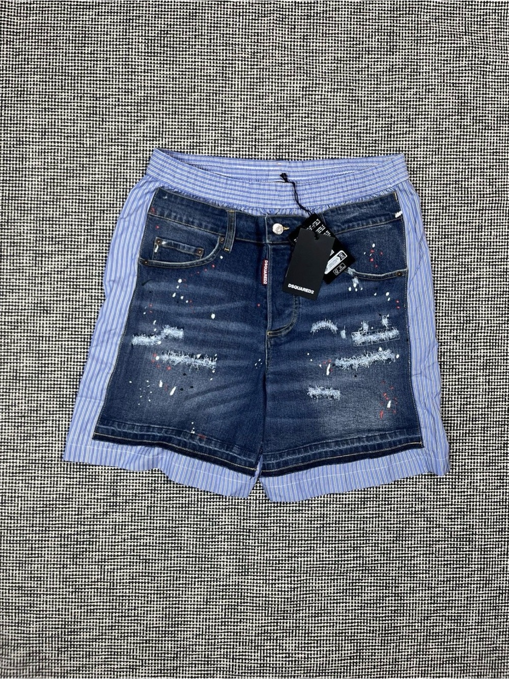 DSQUARED2 Blue Denim Shorts with Light Blue Stripe Layer
